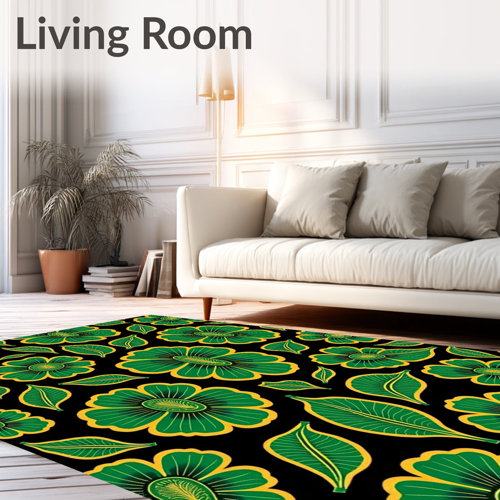 Green Yellow Bold Floral Garden Rug