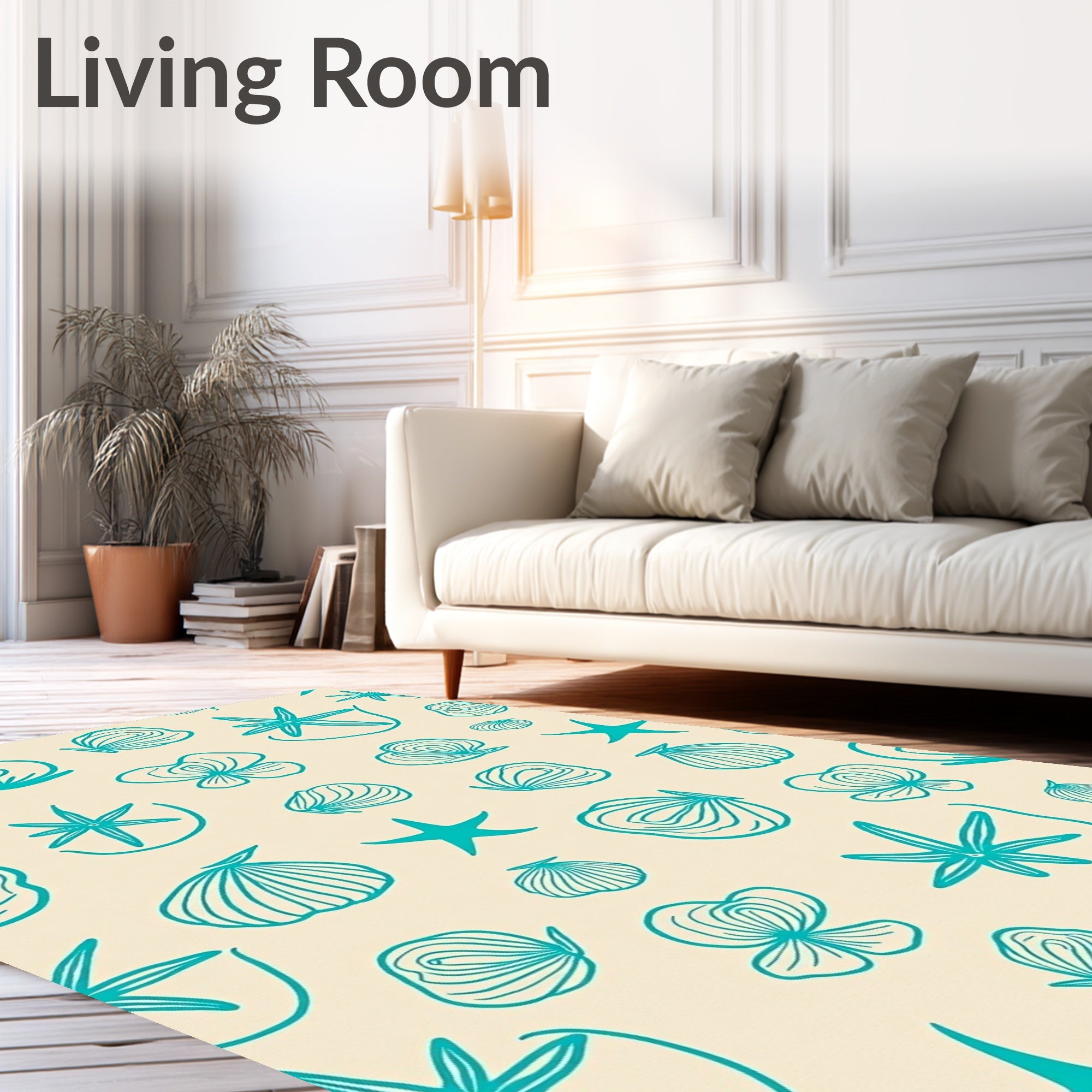 Teal Seashell Starfish All Over Rug