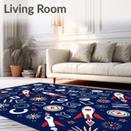 Cosmic Rockets Navy Red Letter Collage Rug