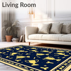 Golden Trophies Navy Blue Border Rug