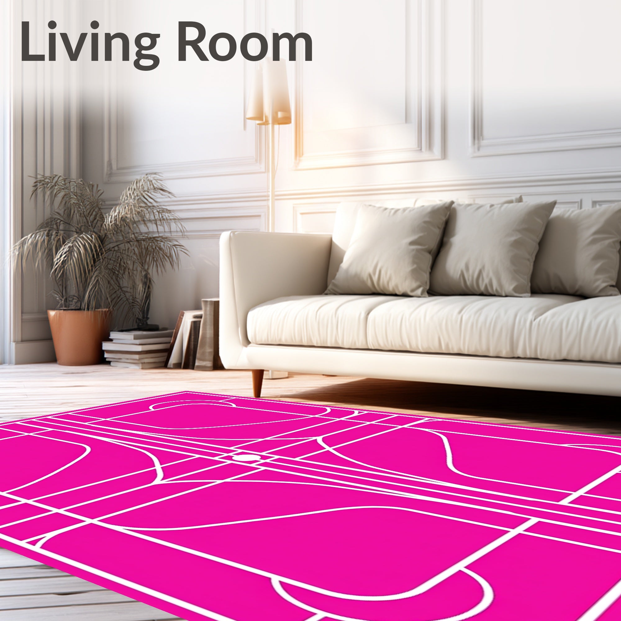 Bright Pink Geometric Abstract Lines Rug