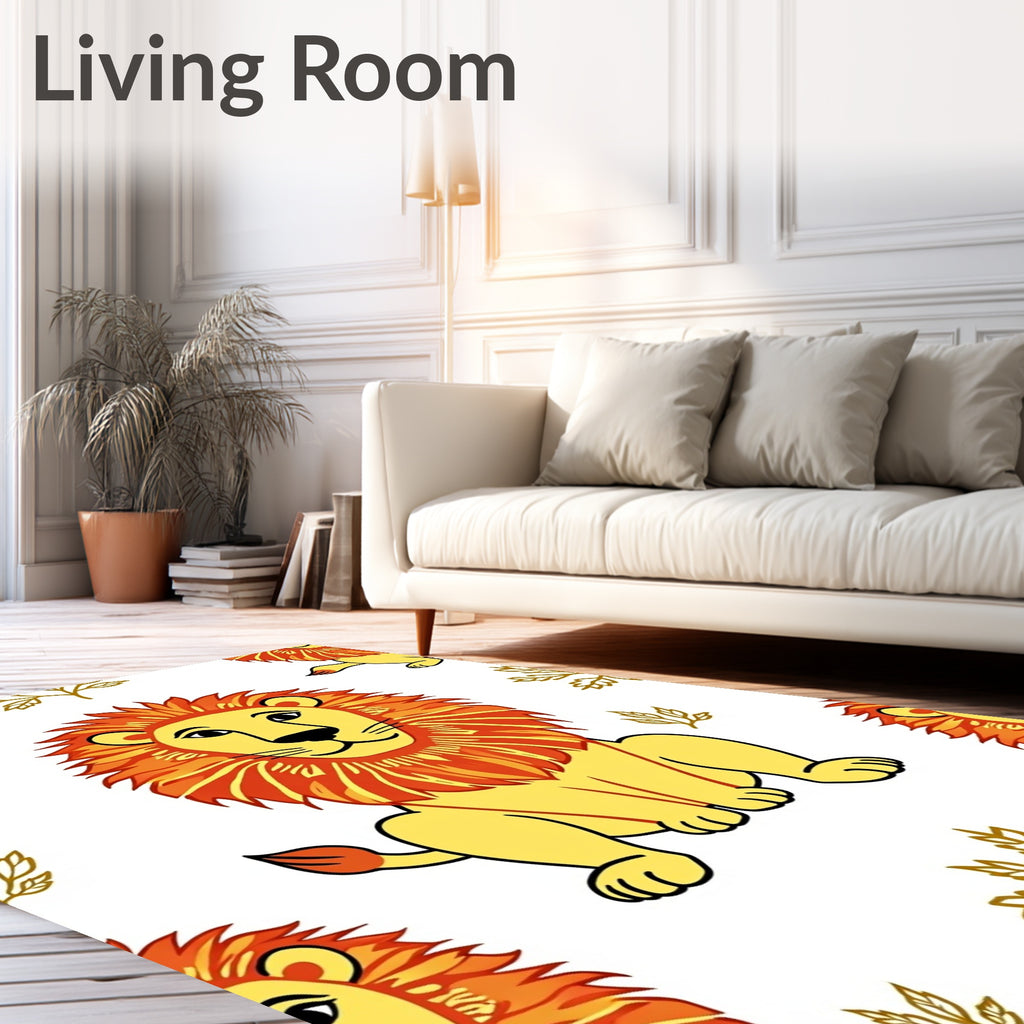 Golden Lion With Red Mane Motif Rug
