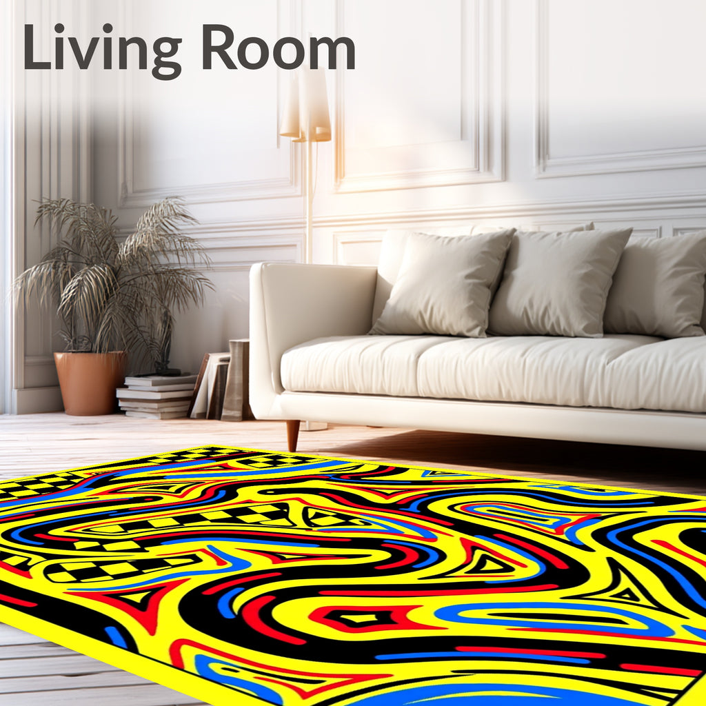 Bold Yellow Checkerboard Flow Rug