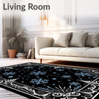 Winter Snowflake Border Black Rug