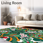 Emerald Red Golden Swirl Foliage Rug