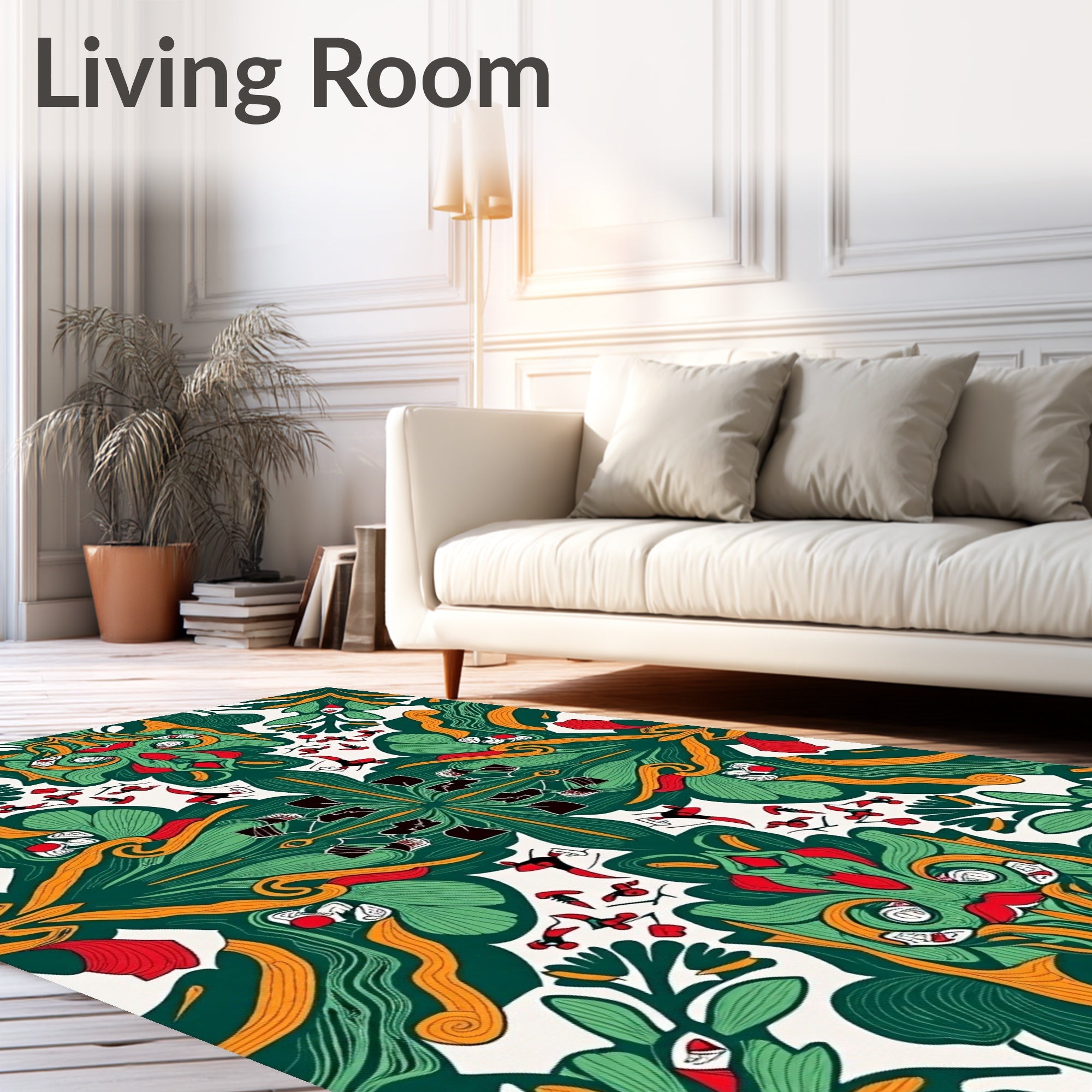 Emerald Red Golden Swirl Foliage Rug