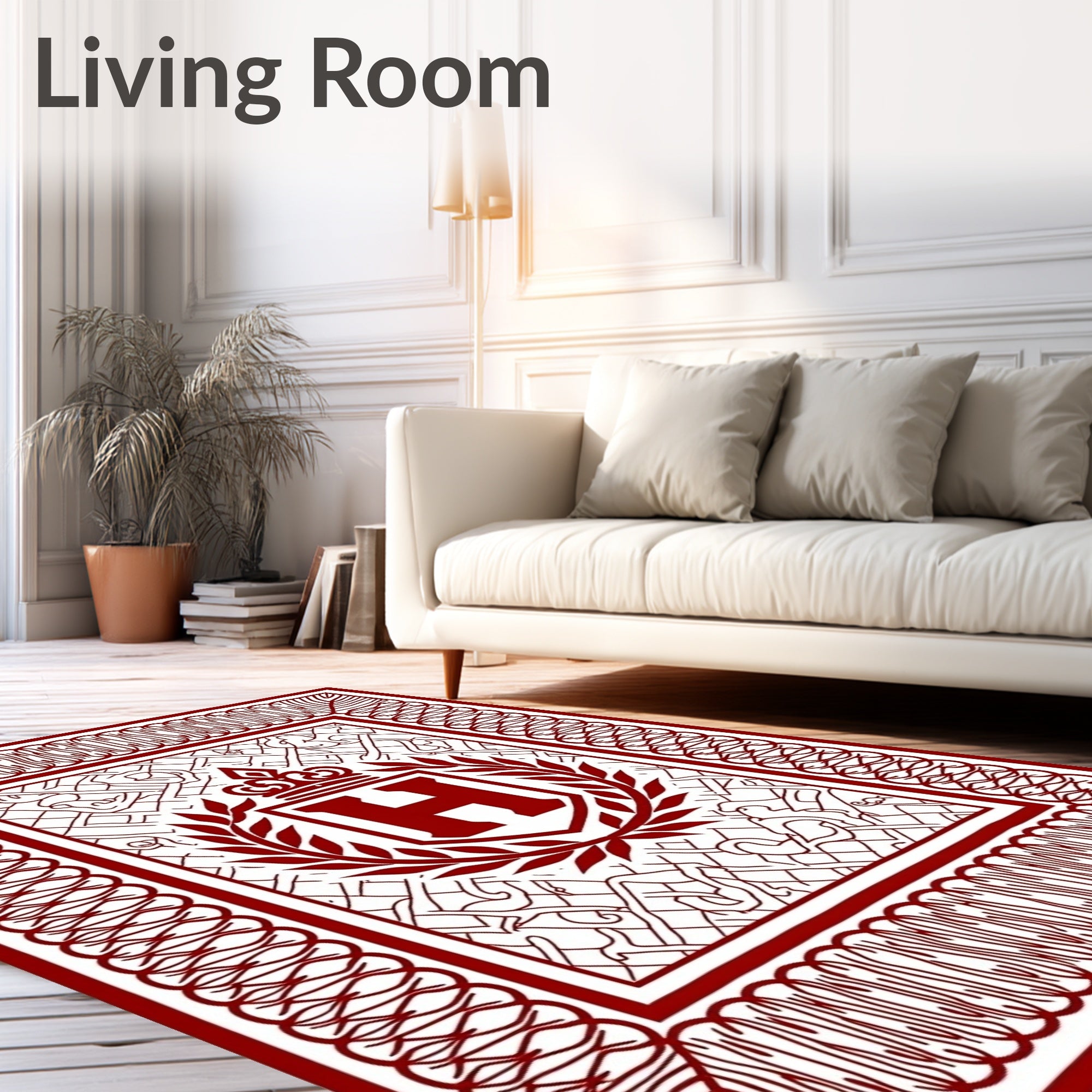 Crimson Crested Emblem Border Rug