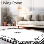 Ornate Floral Black and White Border Rug