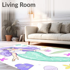 Kawaii Purple Mermaid Sea Creatures Rug