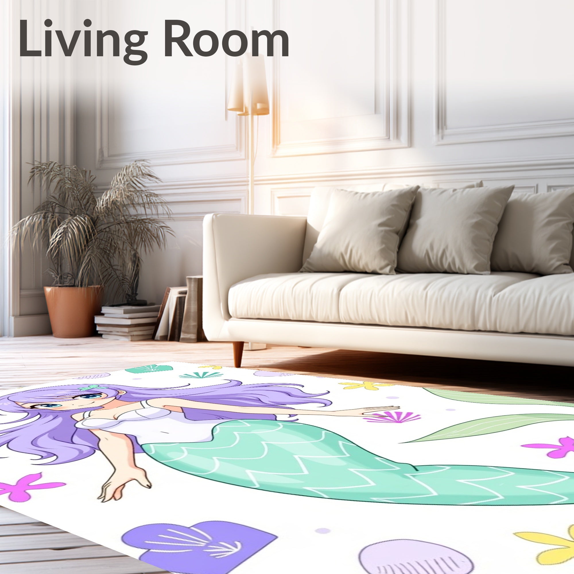 Kawaii Purple Mermaid Sea Creatures Rug