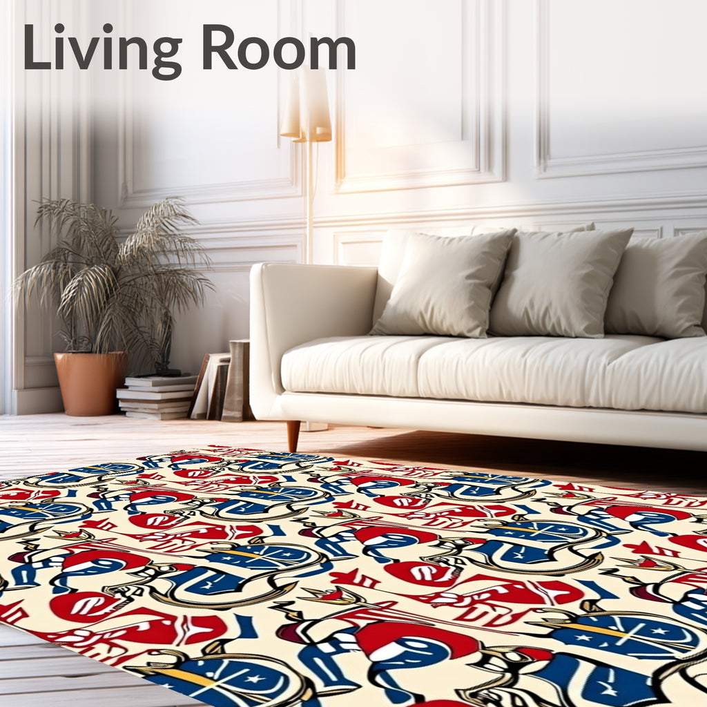 Abstract Red Blue Geometric Crest Rug