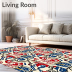 Abstract Red Blue Geometric Crest Rug