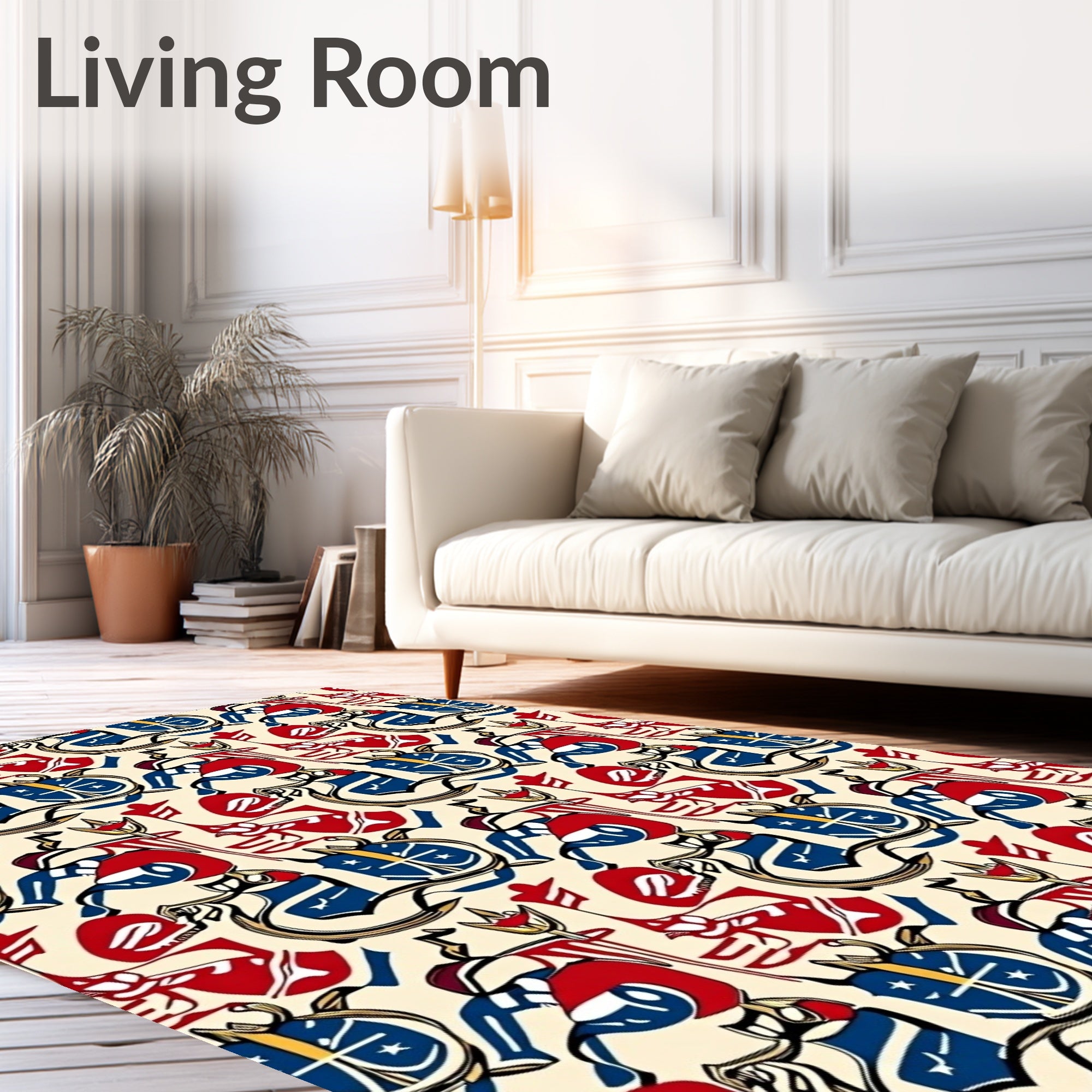 Abstract Red Blue Geometric Crest Rug