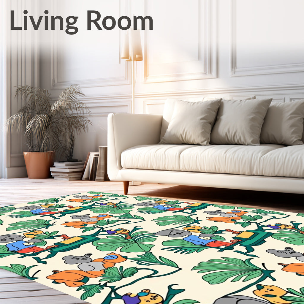 Whimsical Monkey Jungle Adventure Green Rug