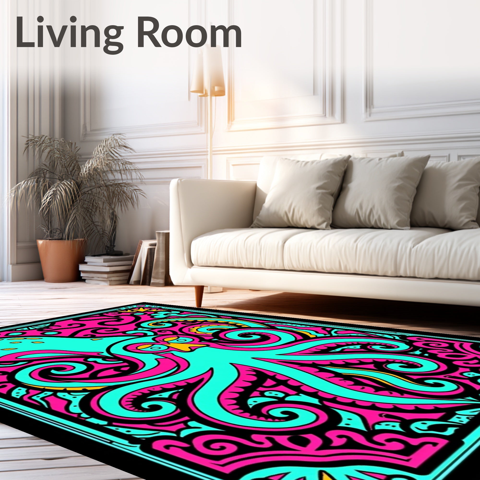 Vibrant Aqua Octopus Swirls Rug