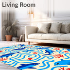 Blue Dolphins Coral Swirls Sea Life Rug