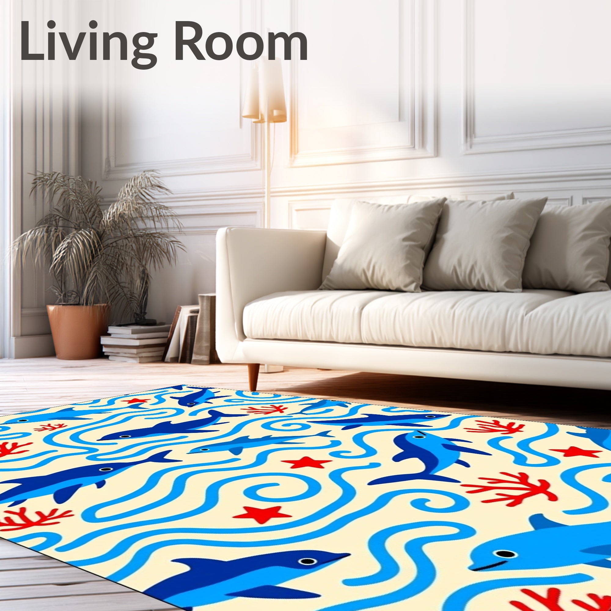 Blue Dolphins Coral Swirls Sea Life Rug