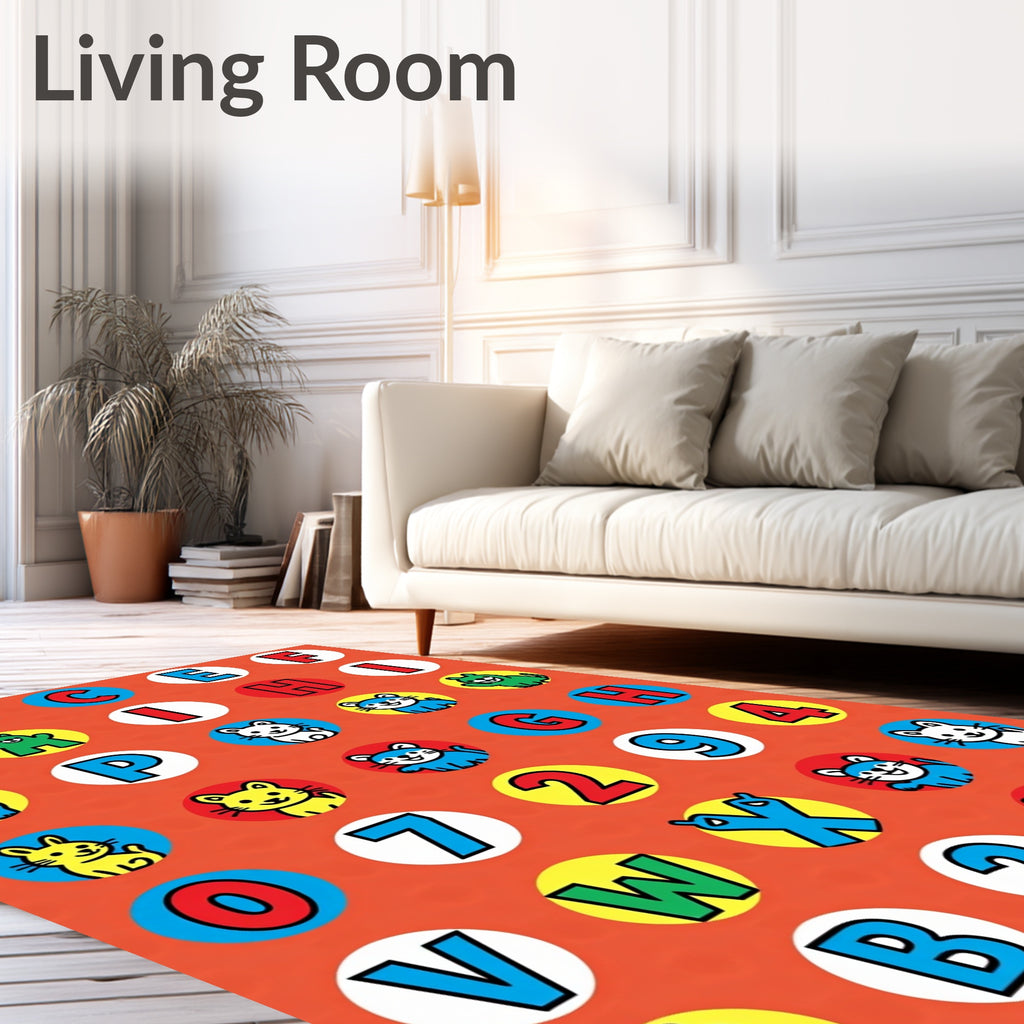 Playful Alphabet Animal Circular Collage Rug