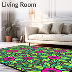 Vibrant Pink Green Floral Foliage Medley Rug