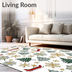 Festive Green Gold Sleigh Trees Rug