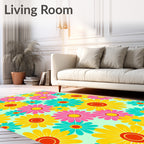 Retro Floral Explosion in Yellow Pink Teal Rug