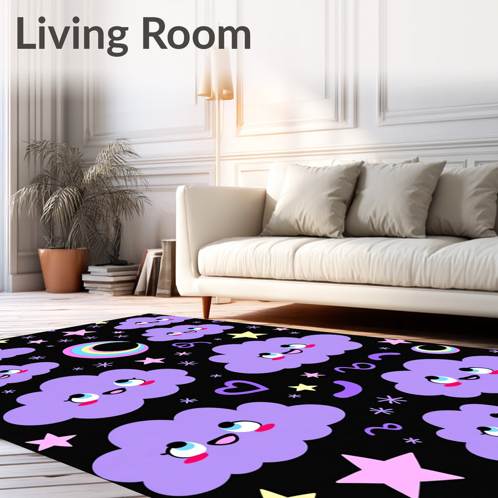 Kawaii Purple Clouds Rainbow Moon Rug