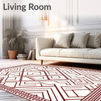 Deep Red Geometric Maze Border Rug
