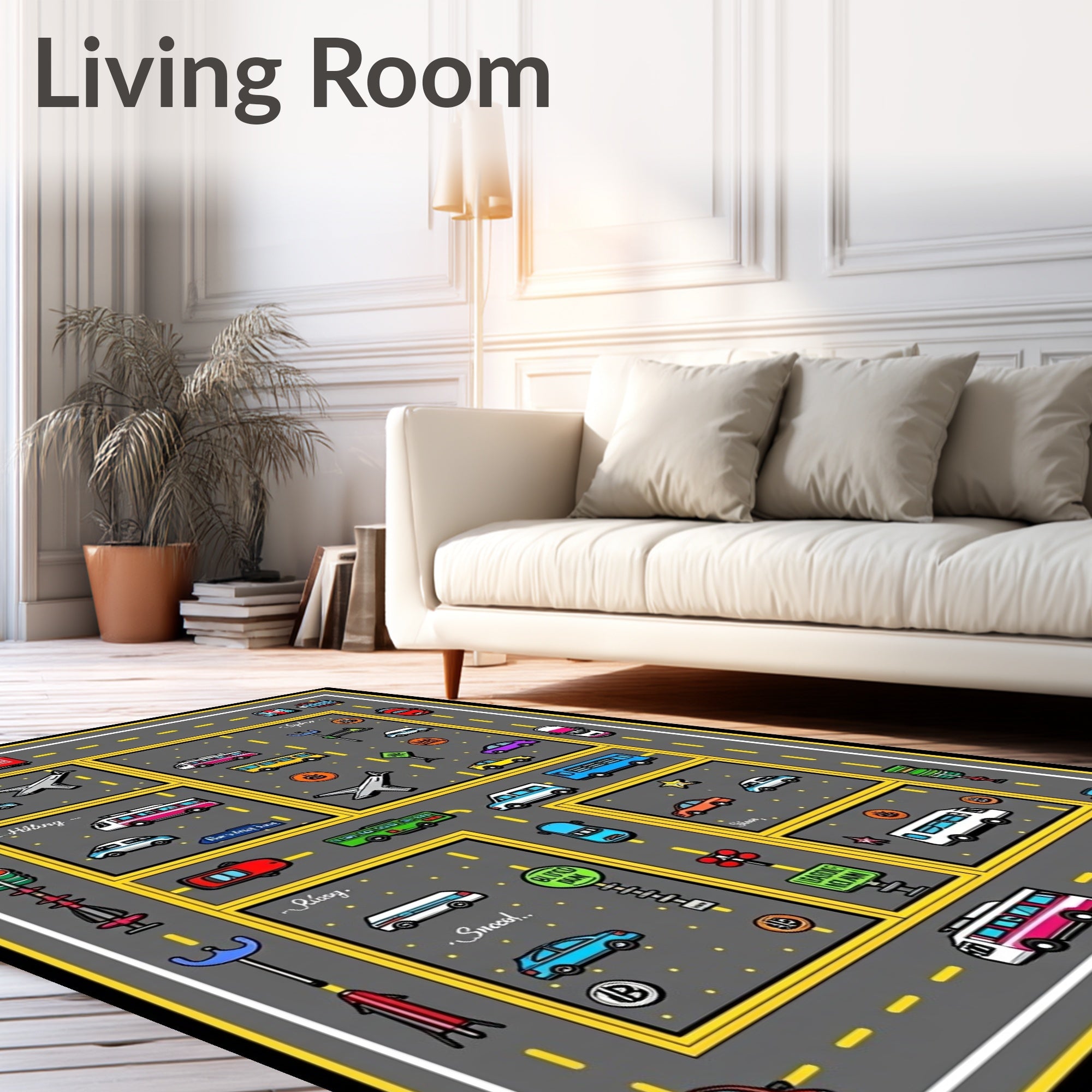 Whimsical Transportation Collage Rug