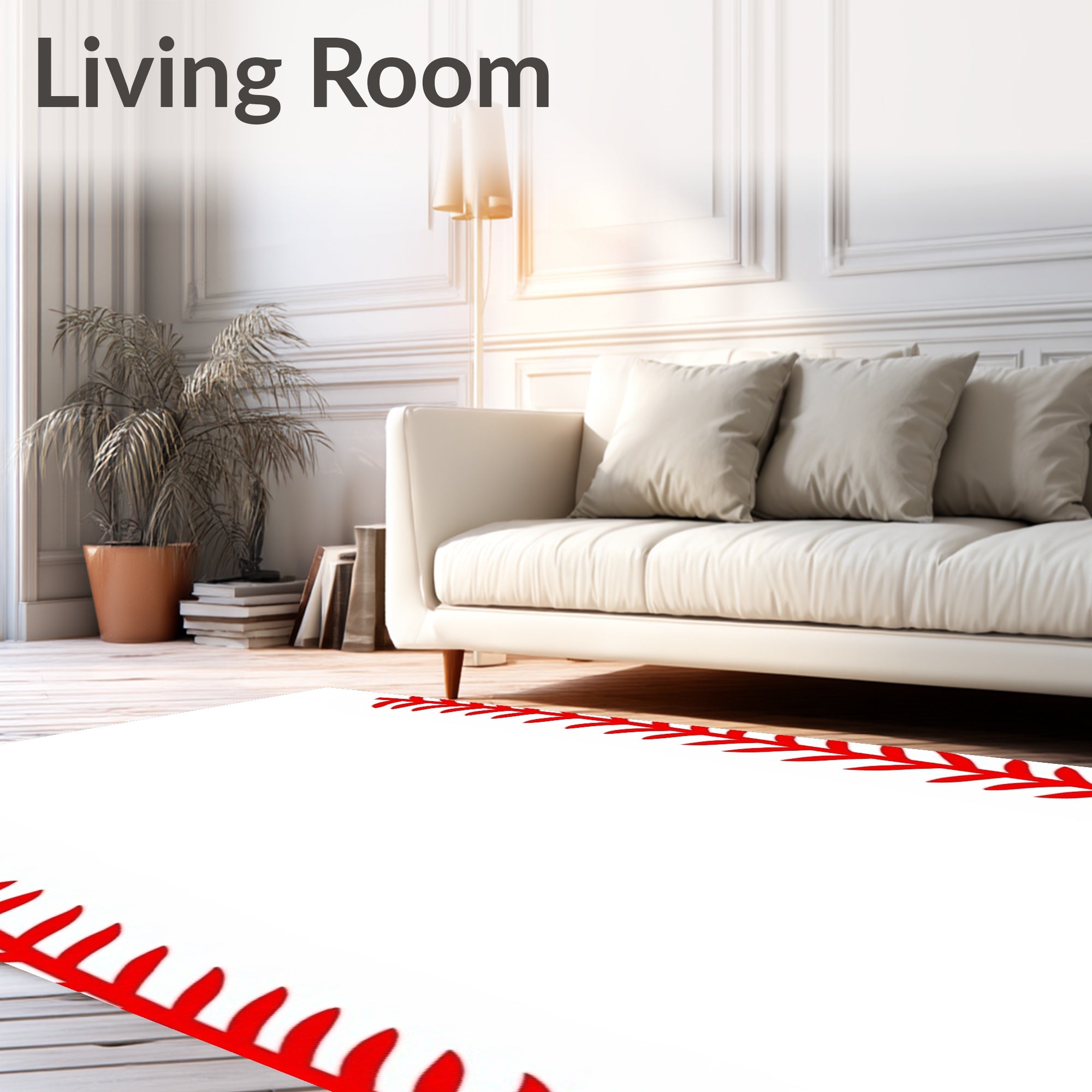 Red Baseball Stitch Border Rug
