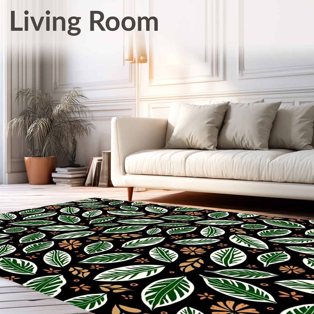 Tropical Green Leaves Autumn Bloom Rug