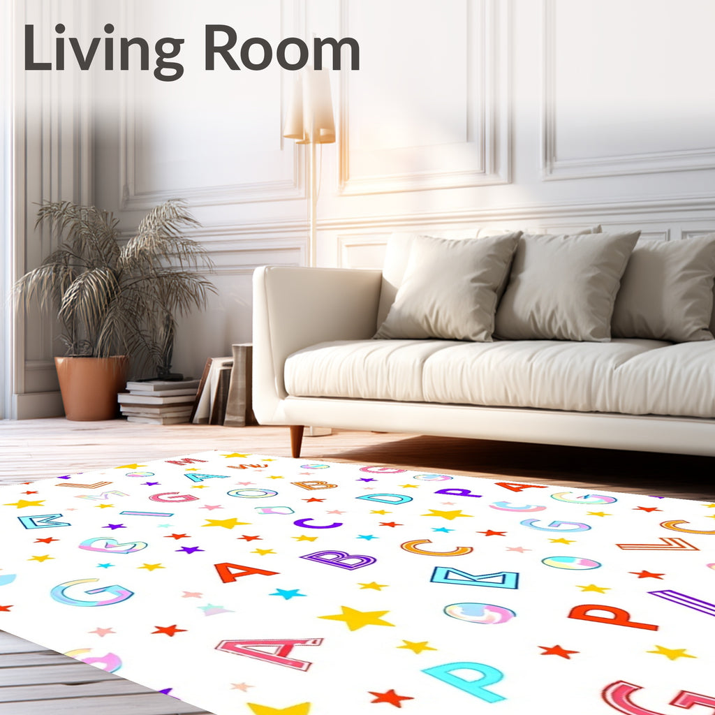 Alphabetical Starburst Rainbow Letters Rug