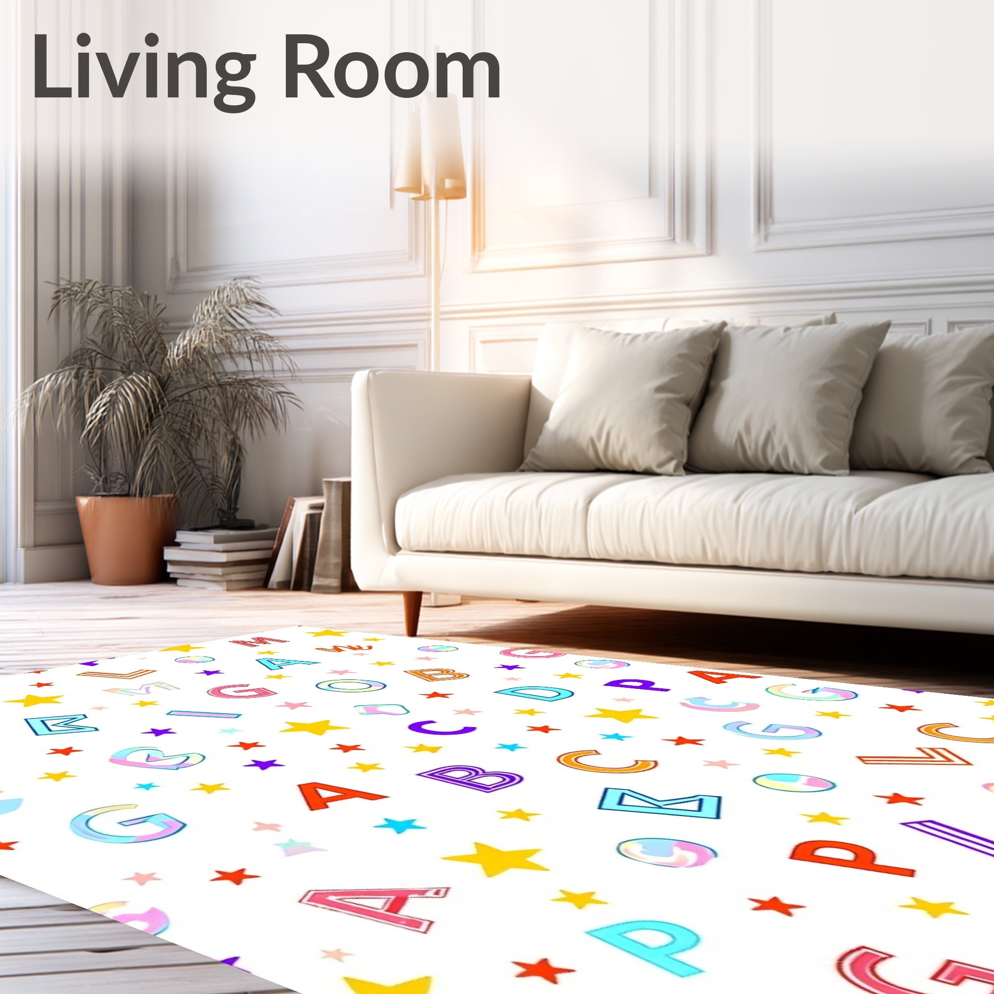 Alphabetical Starburst Rainbow Letters Rug