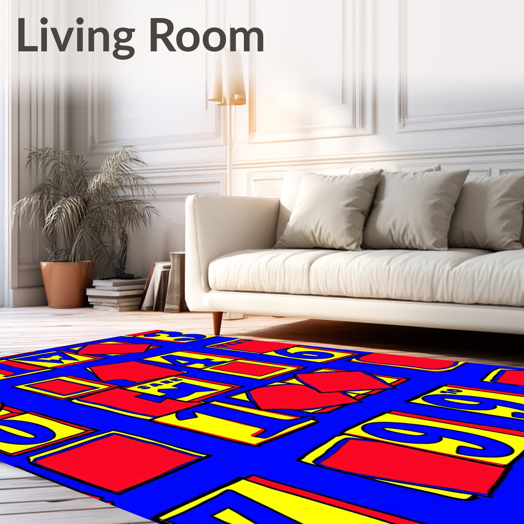 Vibrant Red Yellow Number Collage Rug