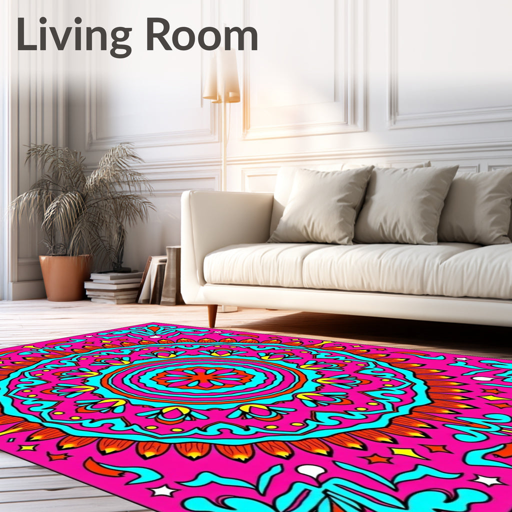 Vibrant Pink Cyan Medallion Stars Rug