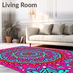 Vibrant Pink Cyan Medallion Stars Rug