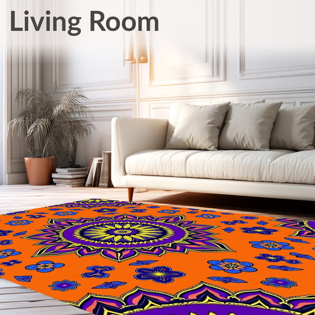 Vibrant Orange Floral Mandala Rug