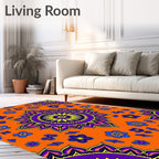 Vibrant Orange Floral Mandala Rug