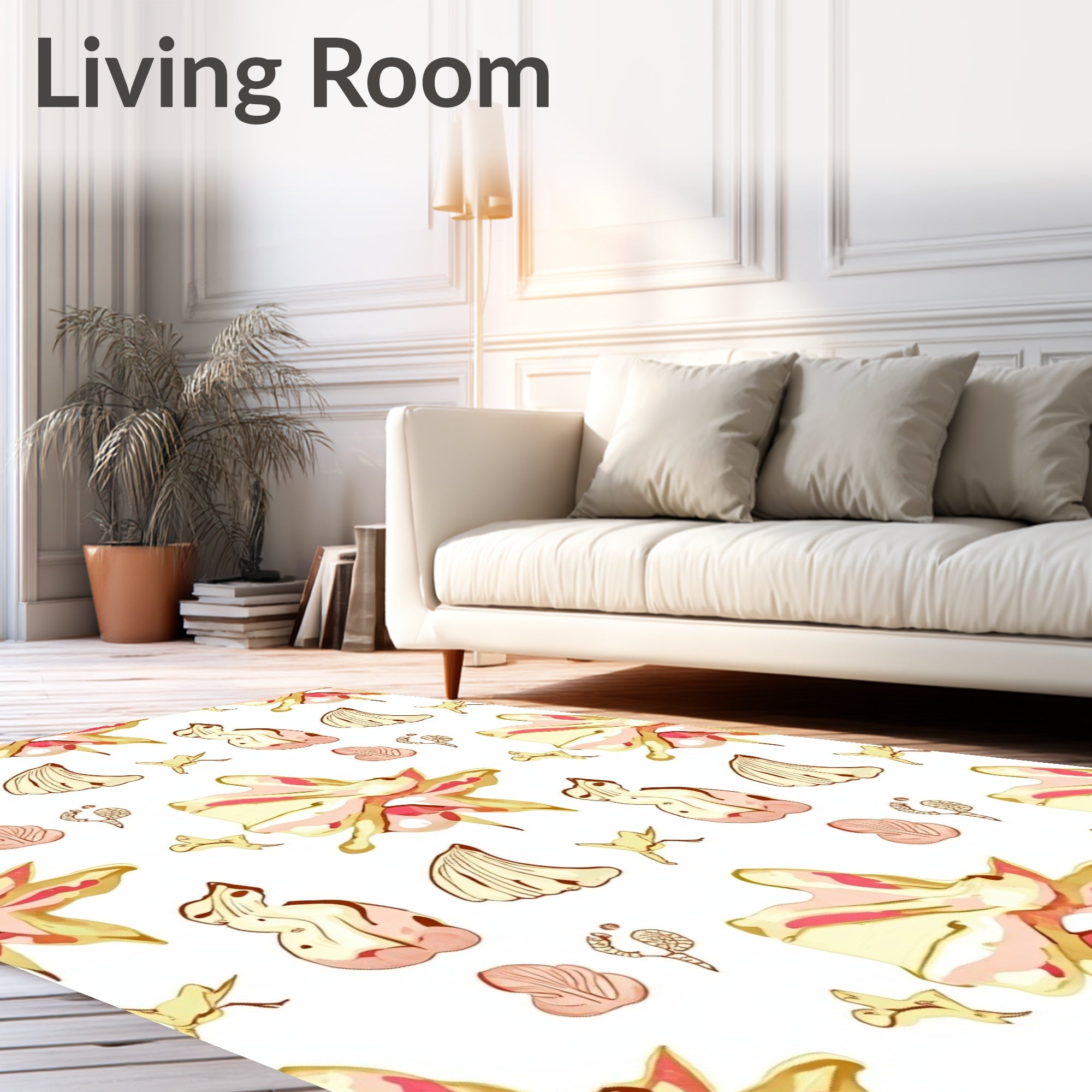 Blush Pink Yellow Floral Whimsical Art Rug