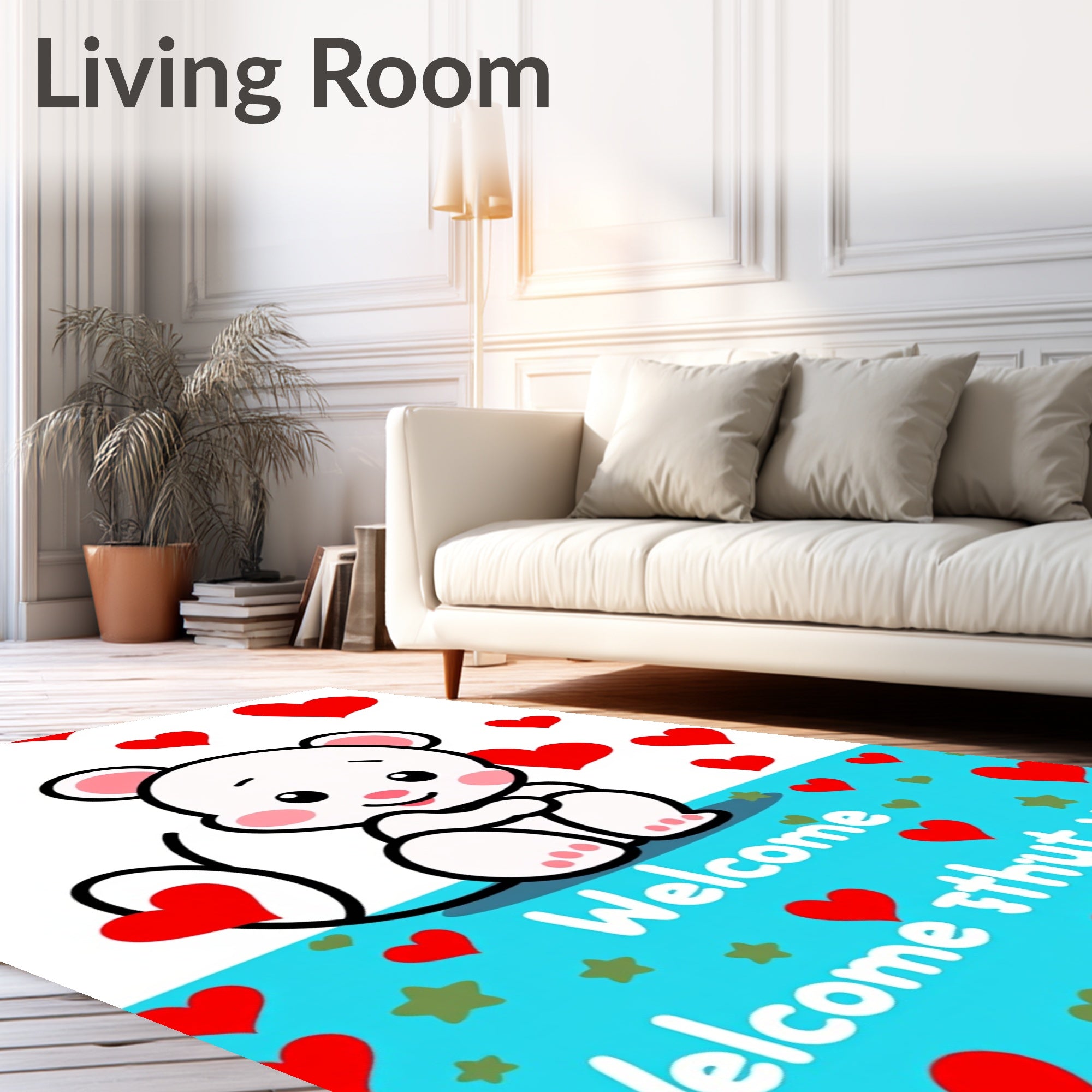 Cute White Mouse Red Hearts Background Rug