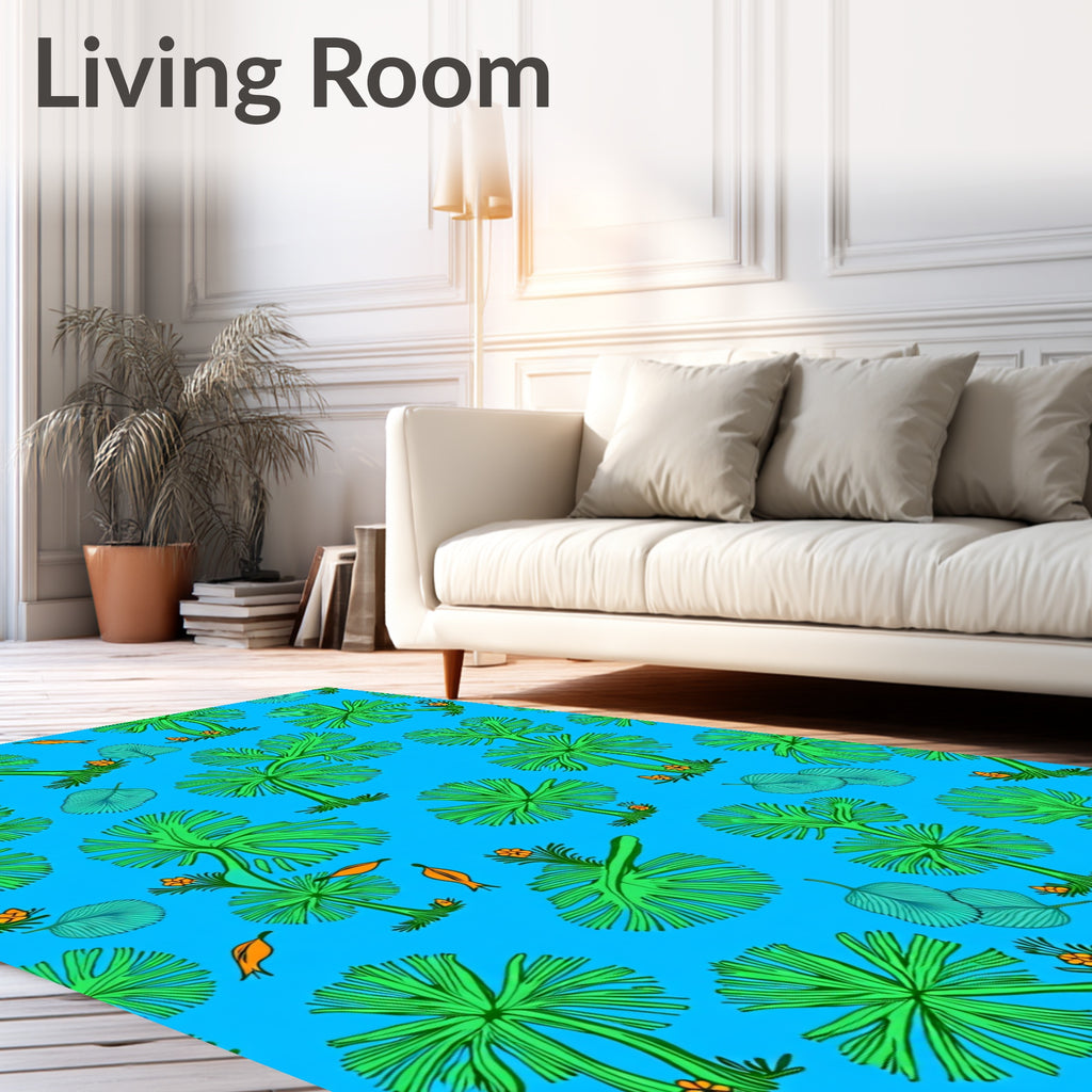 Lively Green Tropical Leafy Foliage Rug