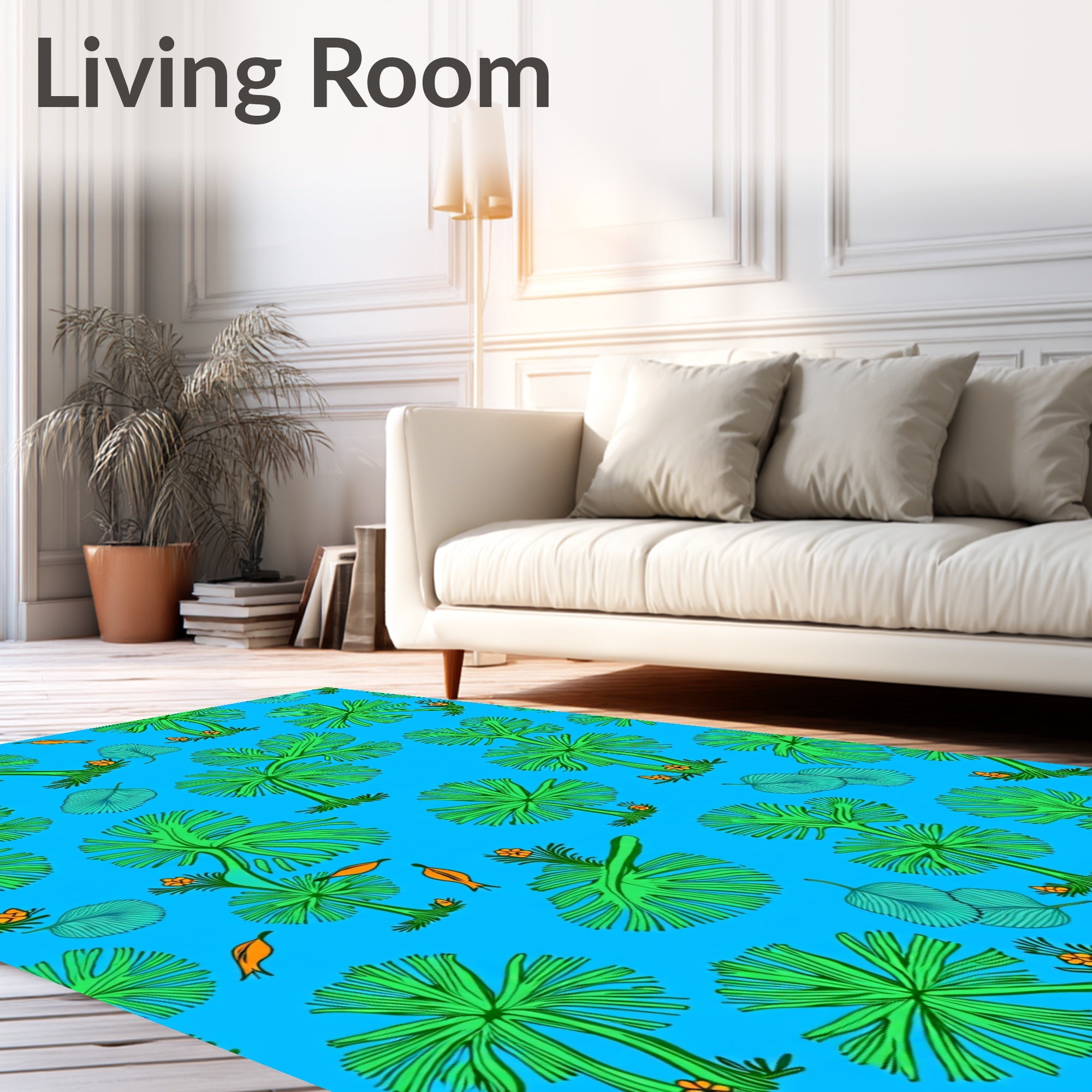 Lively Green Tropical Leafy Foliage Rug