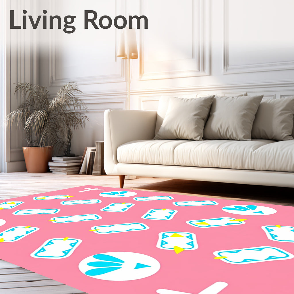 Cute Pink Airplane Cloud Motif Rug