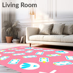 Cute Pink Airplane Cloud Motif Rug