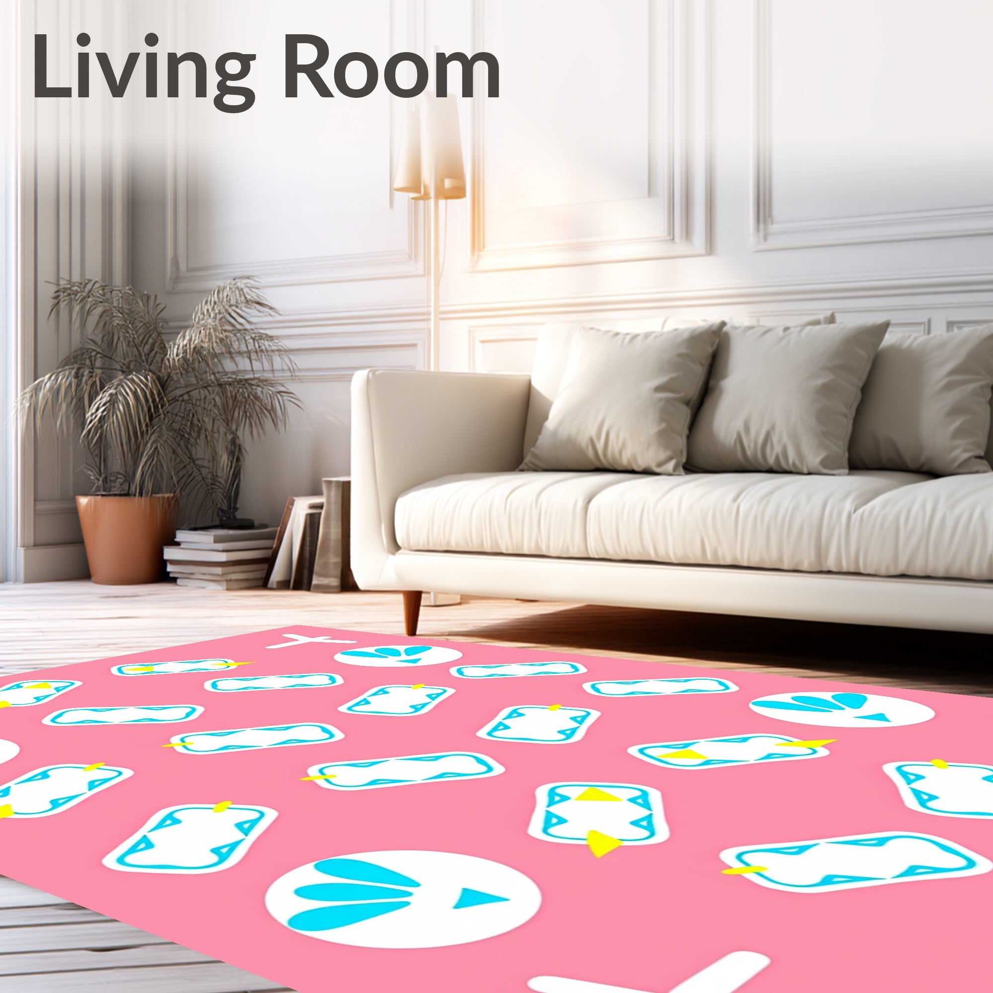 Cute Pink Airplane Cloud Motif Rug