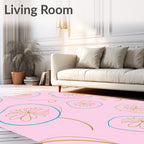 Pink Floral Outline Abstract Shapes Rug