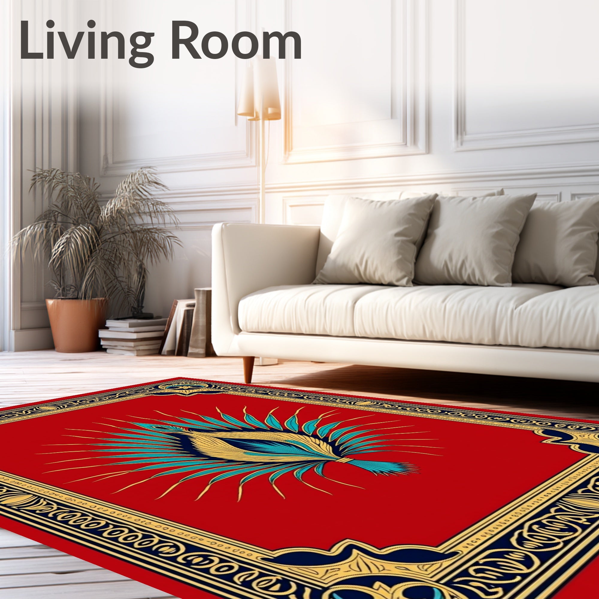 Crimson Teal Gold Fan Medallion Rug