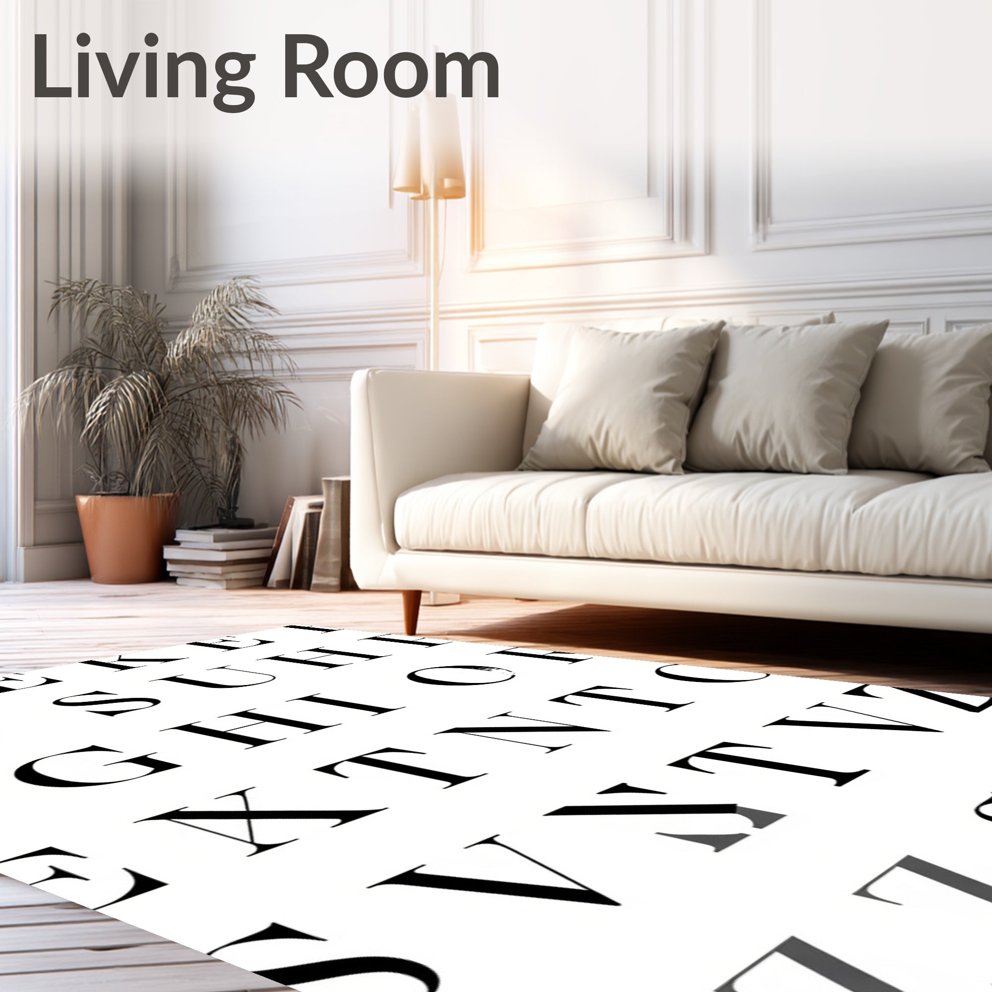 Alphabetical White Black Collage Rug