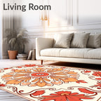 Crimson Orange Floral Medallion Border Rug