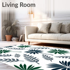 Tropical Palm Fern Foliage Navy Green Rug