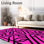 Bubblegum Pink Op Art Geometric Maze Rug
